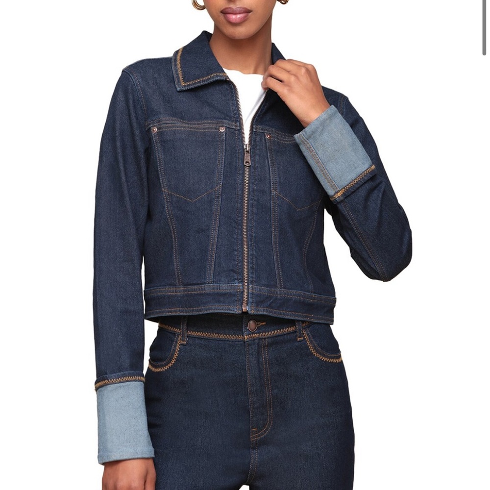 Avec Les Filles Cropped Denim Zip-Front Jacket